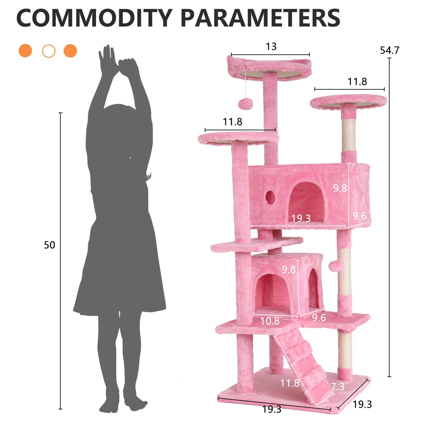 54-Inch Double Condo Cat Tree Tower with Scratching Post and Perch for Indoor Use, Pink