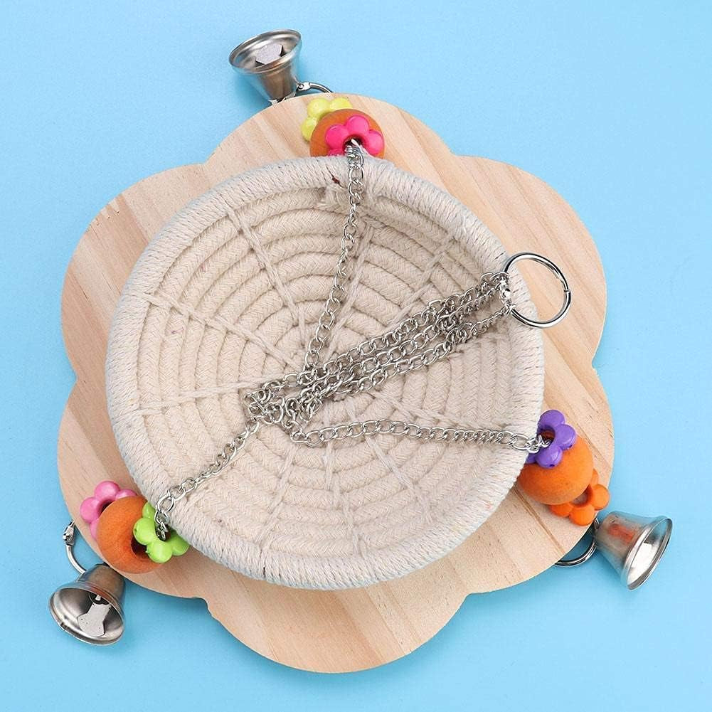 Handmade Cotton Bird Nest Swing Hammock Cage with Hemp Rope, Bells, and Colorful Chew Toy for Parakeets, Cockatiels, Conures, Lovebirds, and Finches