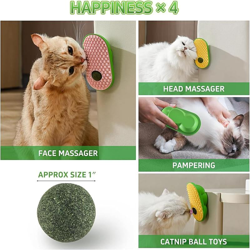 2-Pack Catnip Ball Toys for Indoor Cats-Stick-On Wall Toys for Licking, Massaging & Self-Grooming