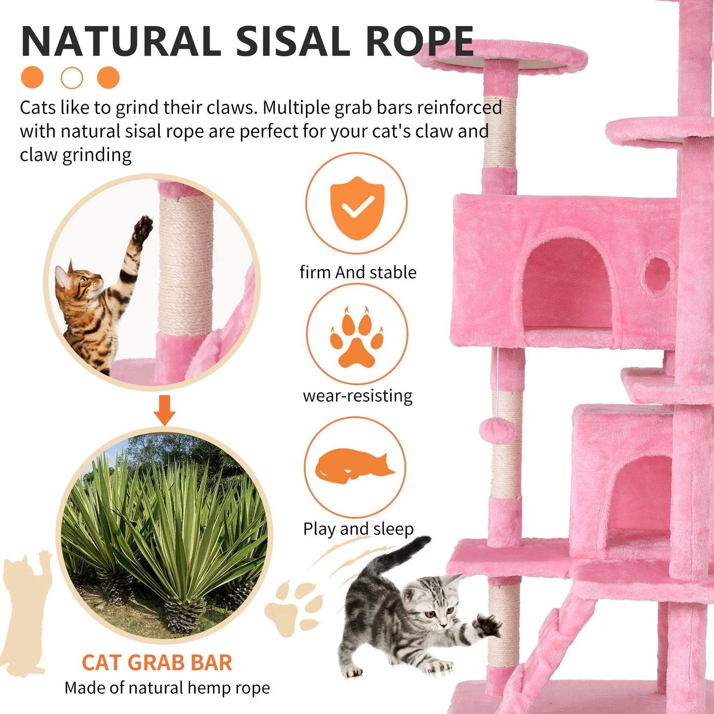 54-Inch Double Condo Cat Tree Tower with Scratching Post and Perch for Indoor Use, Pink