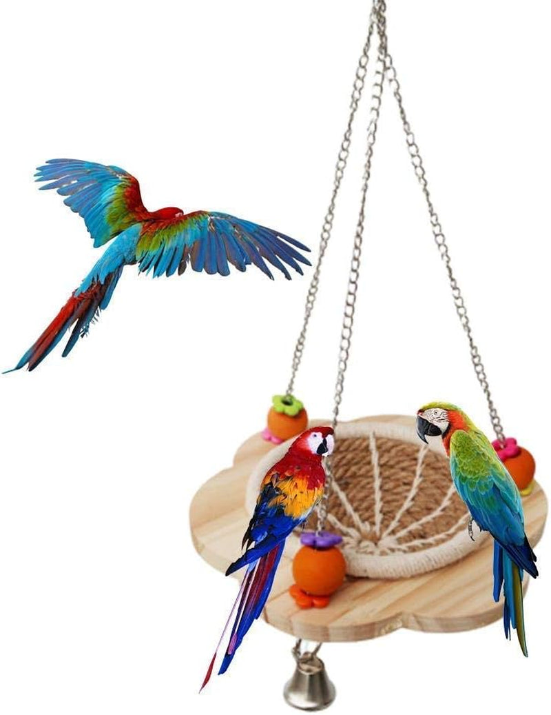 Handmade Cotton Bird Nest Swing Hammock Cage with Hemp Rope, Bells, and Colorful Chew Toy for Parakeets, Cockatiels, Conures, Lovebirds, and Finches