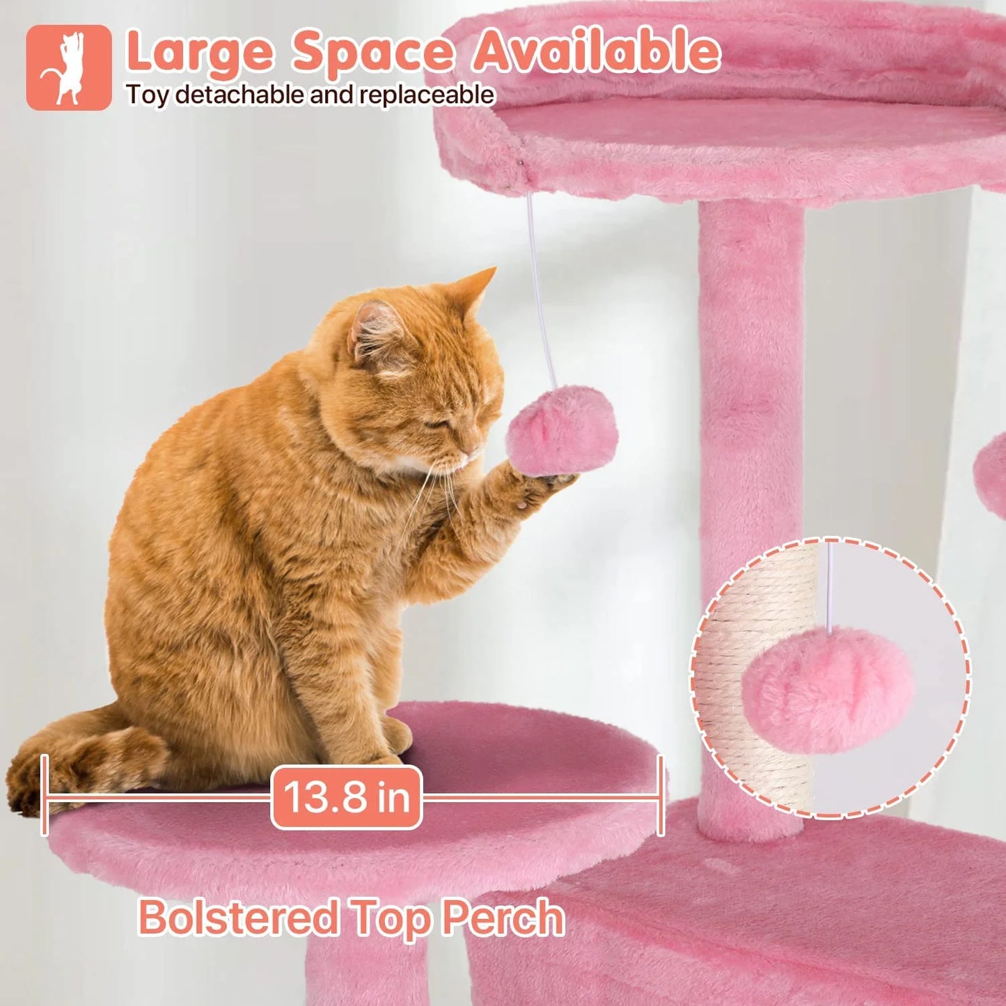 54-Inch Double Condo Cat Tree Tower with Scratching Post and Perch for Indoor Use, Pink