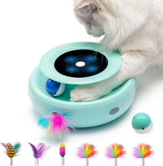 2-in-1 Interactive Cat Toy Set for Indoor Cats - Automatic Toy Balls and Mice with Ambush Feather Attachments, Dual Power Supplies, Adjustable Speed, and Auto On/Off Functionality