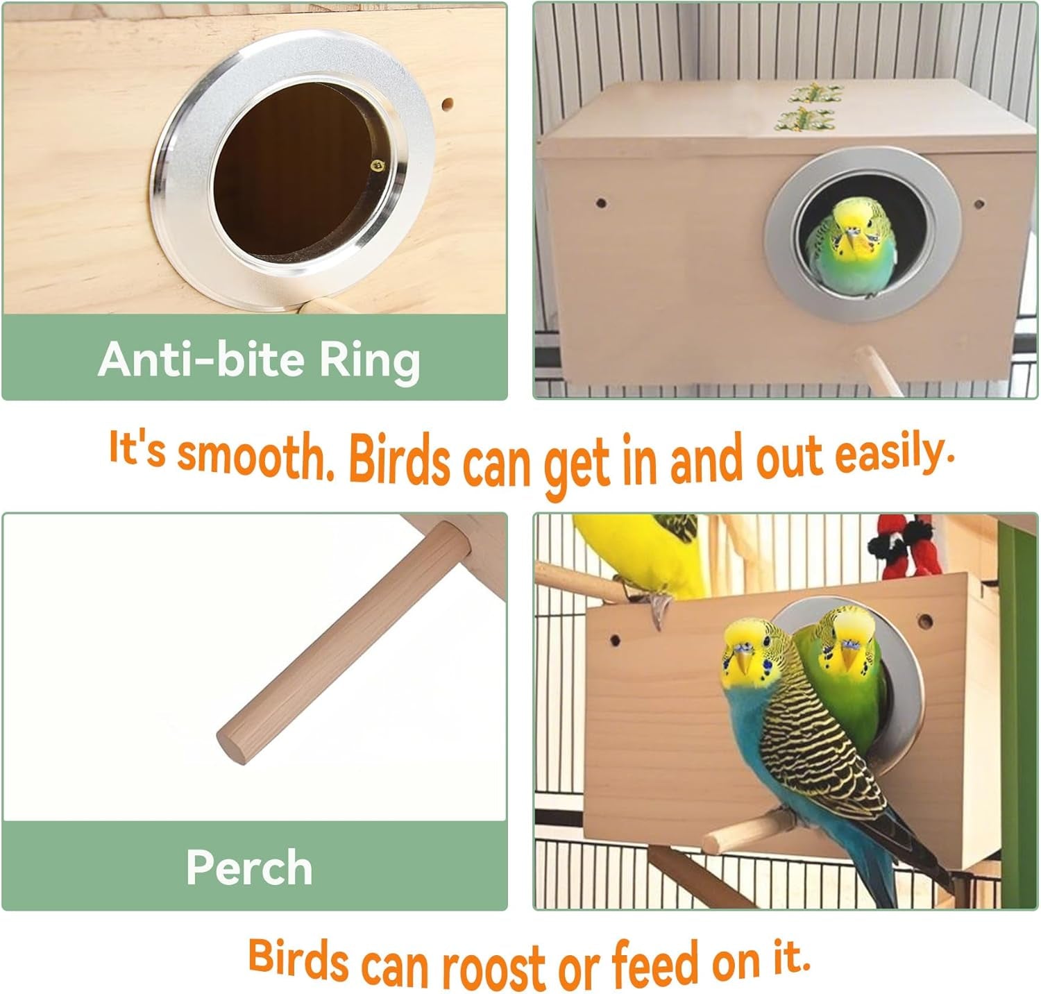 Wooden Bird Nesting Box for Parakeets, Lovebirds, and Finches with Perch - 7.8” x 4.7” x 4.7”