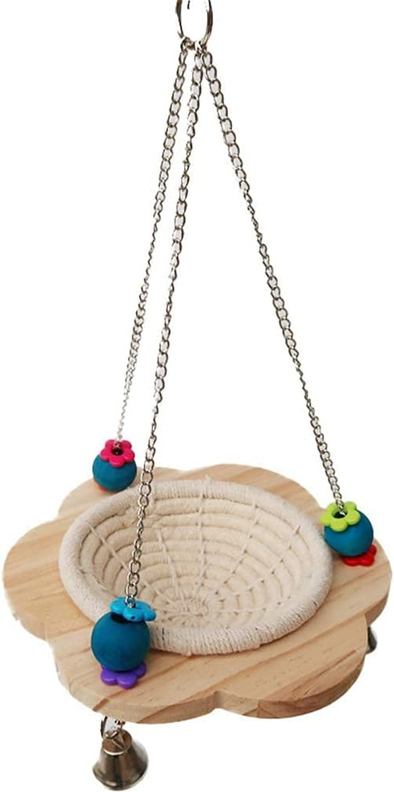 Handmade Cotton Bird Nest Swing Hammock Cage with Hemp Rope, Bells, and Colorful Chew Toy for Parakeets, Cockatiels, Conures, Lovebirds, and Finches