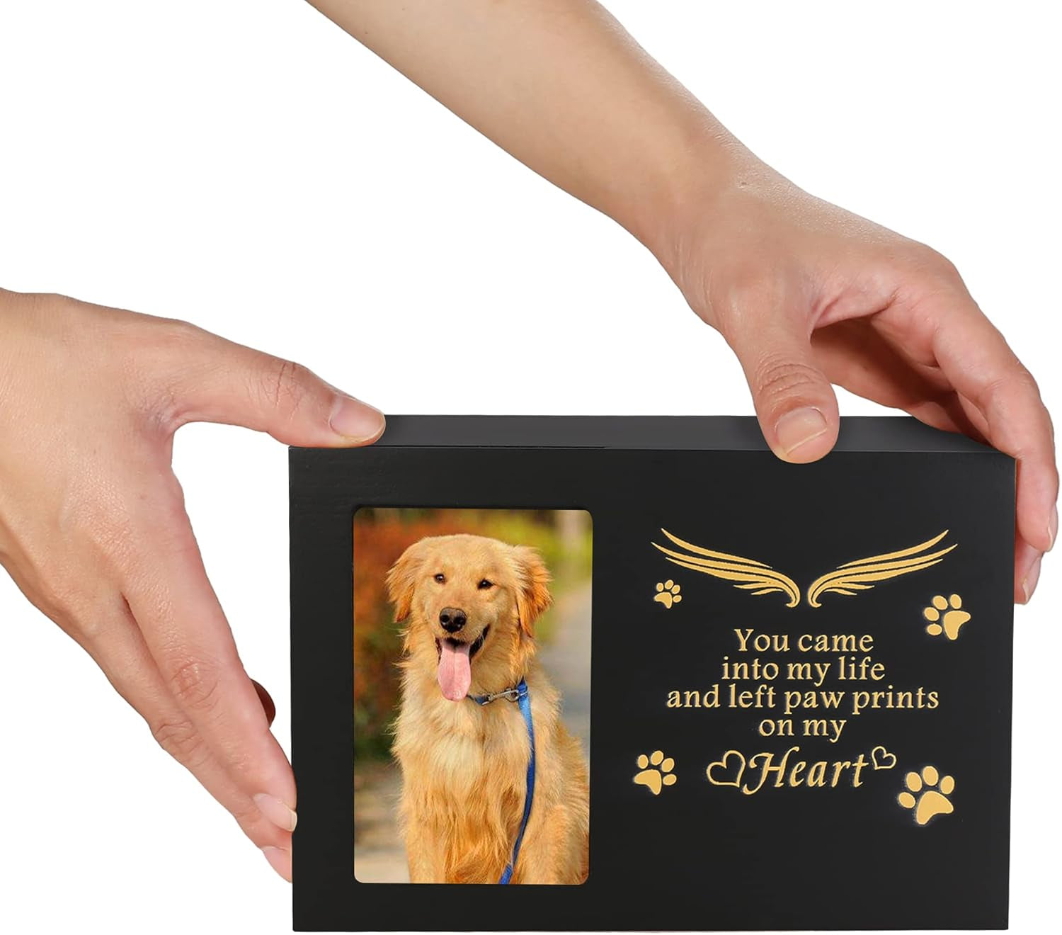Premium Pet Urns for Dogs and Cats - Elegant Keepsake Box with Photo Frame, Large Wooden Cremation Urn (170 Cubic Inches)