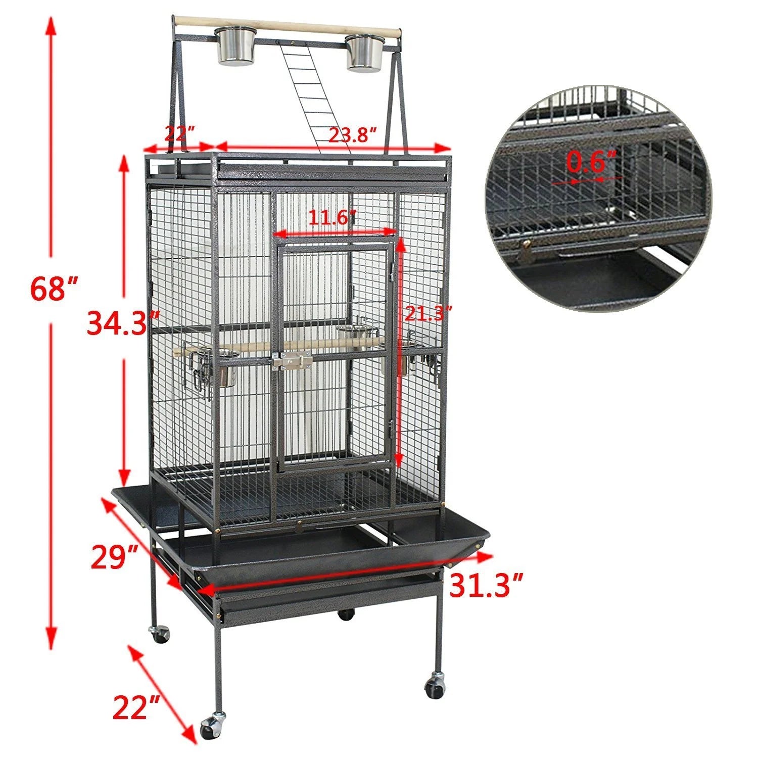 68-Inch Large Bird Cage with Mobile Stand and Metal Frame