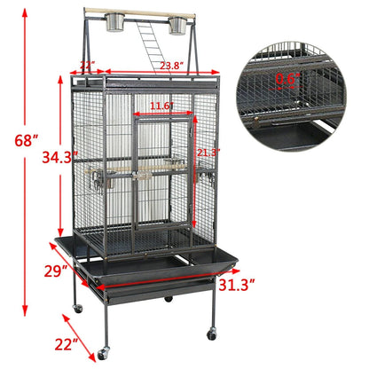 68-Inch Large Bird Cage with Mobile Stand and Metal Frame