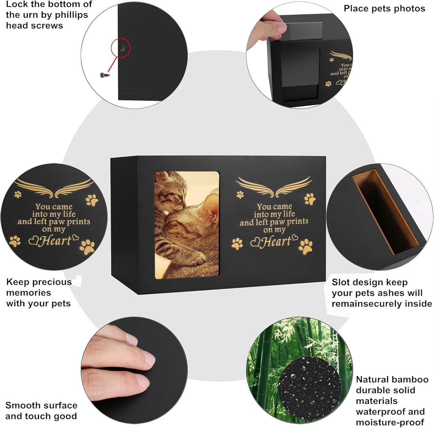 Premium Pet Urns for Dogs and Cats - Elegant Keepsake Box with Photo Frame, Large Wooden Cremation Urn (170 Cubic Inches)