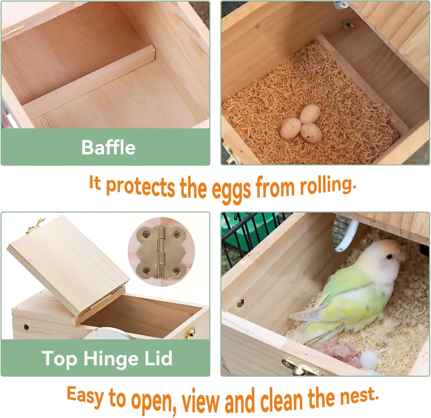 Wooden Bird Nesting Box for Parakeets, Lovebirds, and Finches with Perch - 7.8” x 4.7” x 4.7”