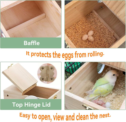 Wooden Bird Nesting Box for Parakeets, Lovebirds, and Finches with Perch - 7.8” x 4.7” x 4.7”
