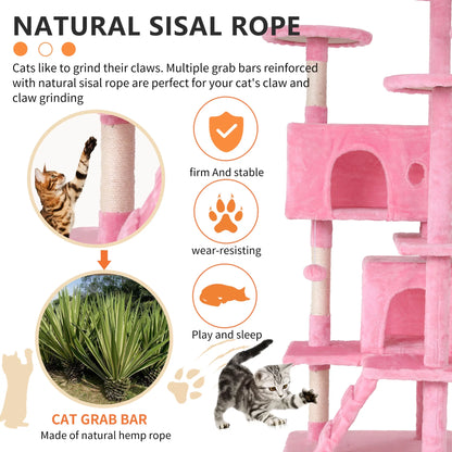 54-Inch Double Condo Cat Tree Tower with Scratching Post and Perch for Indoor Use, Pink