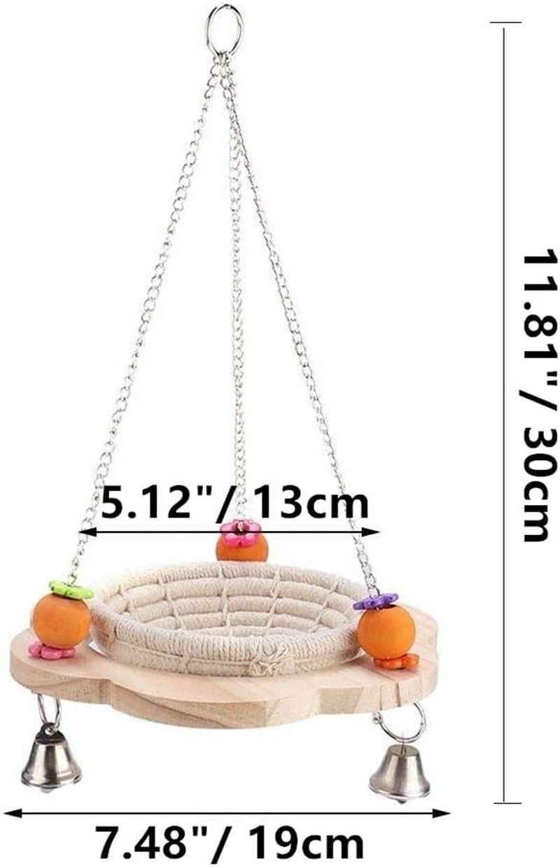 Handmade Cotton Bird Nest Swing Hammock Cage with Hemp Rope, Bells, and Colorful Chew Toy for Parakeets, Cockatiels, Conures, Lovebirds, and Finches
