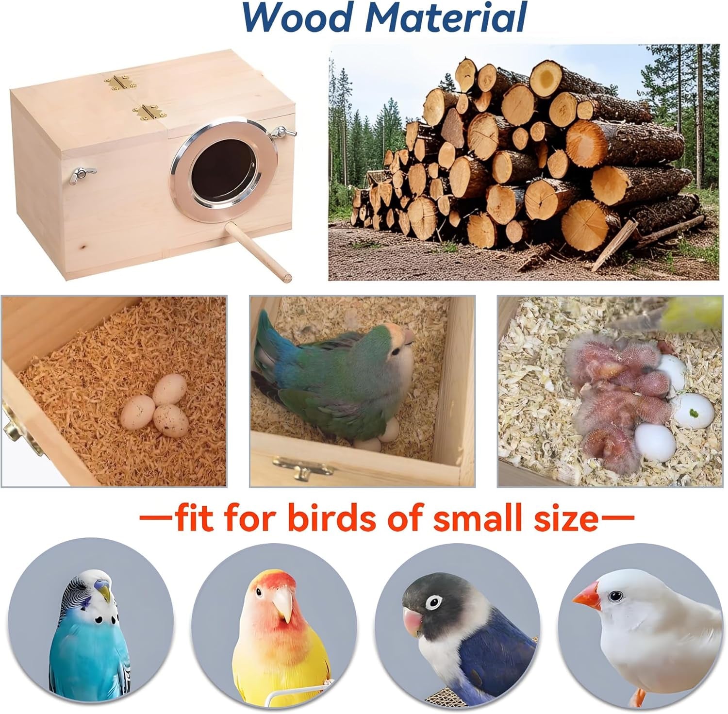 Wooden Bird Nesting Box for Parakeets, Lovebirds, and Finches with Perch - 7.8” x 4.7” x 4.7”