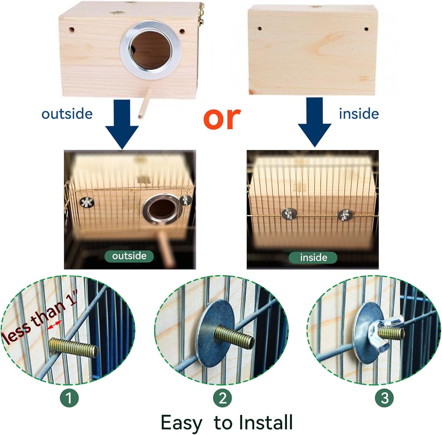 Wooden Bird Nesting Box for Parakeets, Lovebirds, and Finches with Perch - 7.8” x 4.7” x 4.7”
