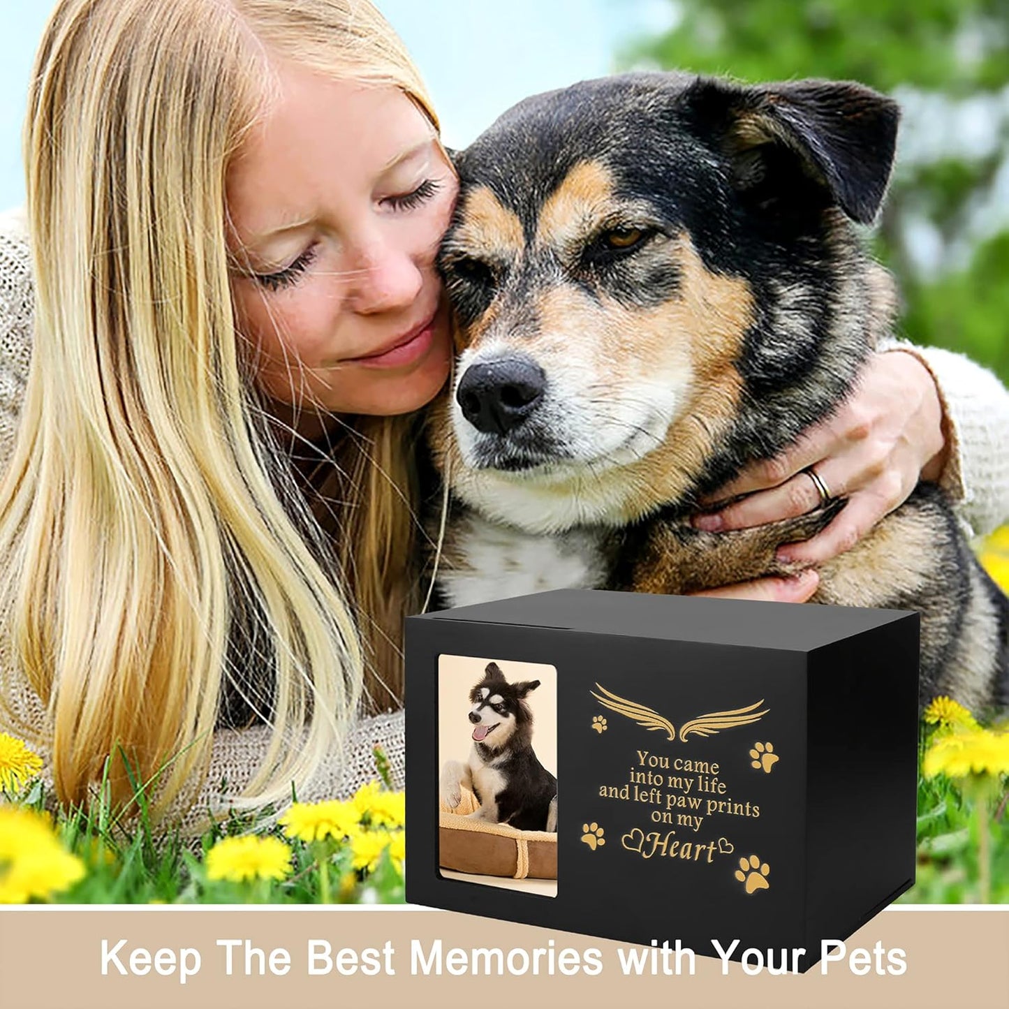 Premium Pet Urns for Dogs and Cats - Elegant Keepsake Box with Photo Frame, Large Wooden Cremation Urn (170 Cubic Inches)