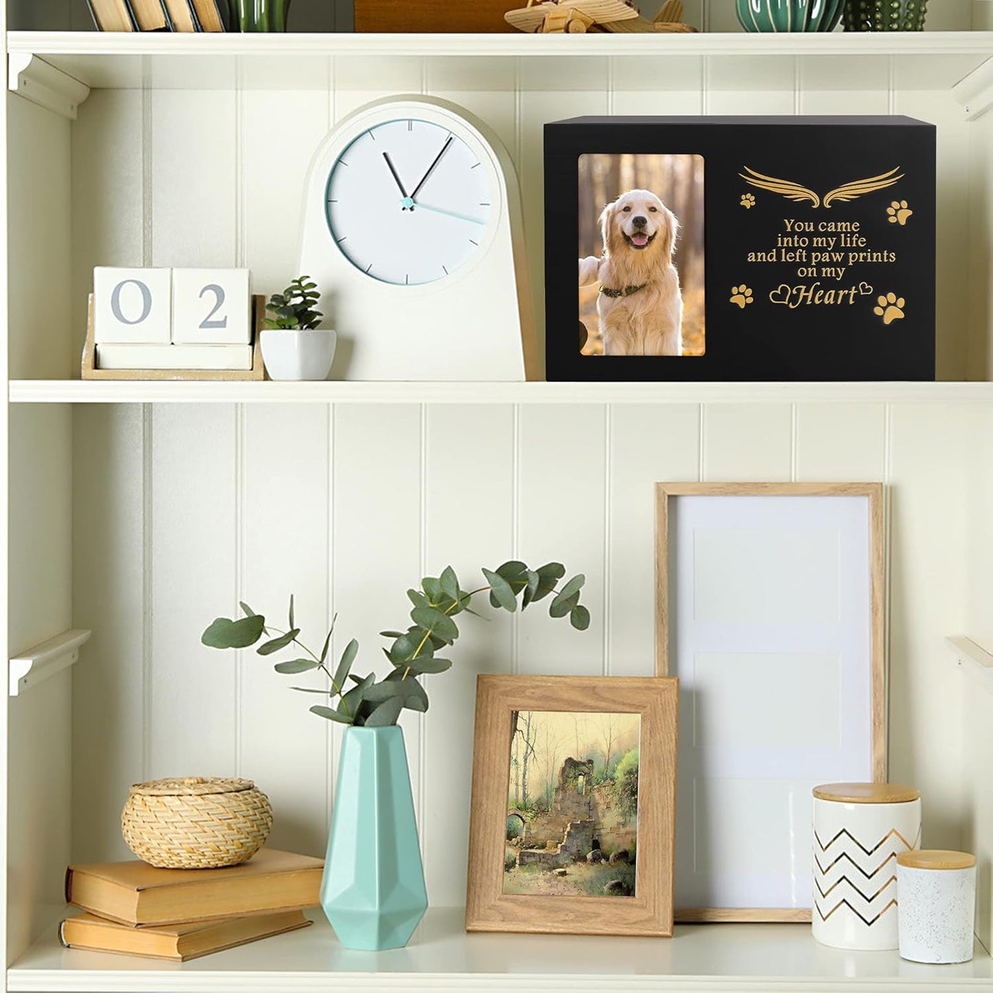Premium Pet Urns for Dogs and Cats - Elegant Keepsake Box with Photo Frame, Large Wooden Cremation Urn (170 Cubic Inches)