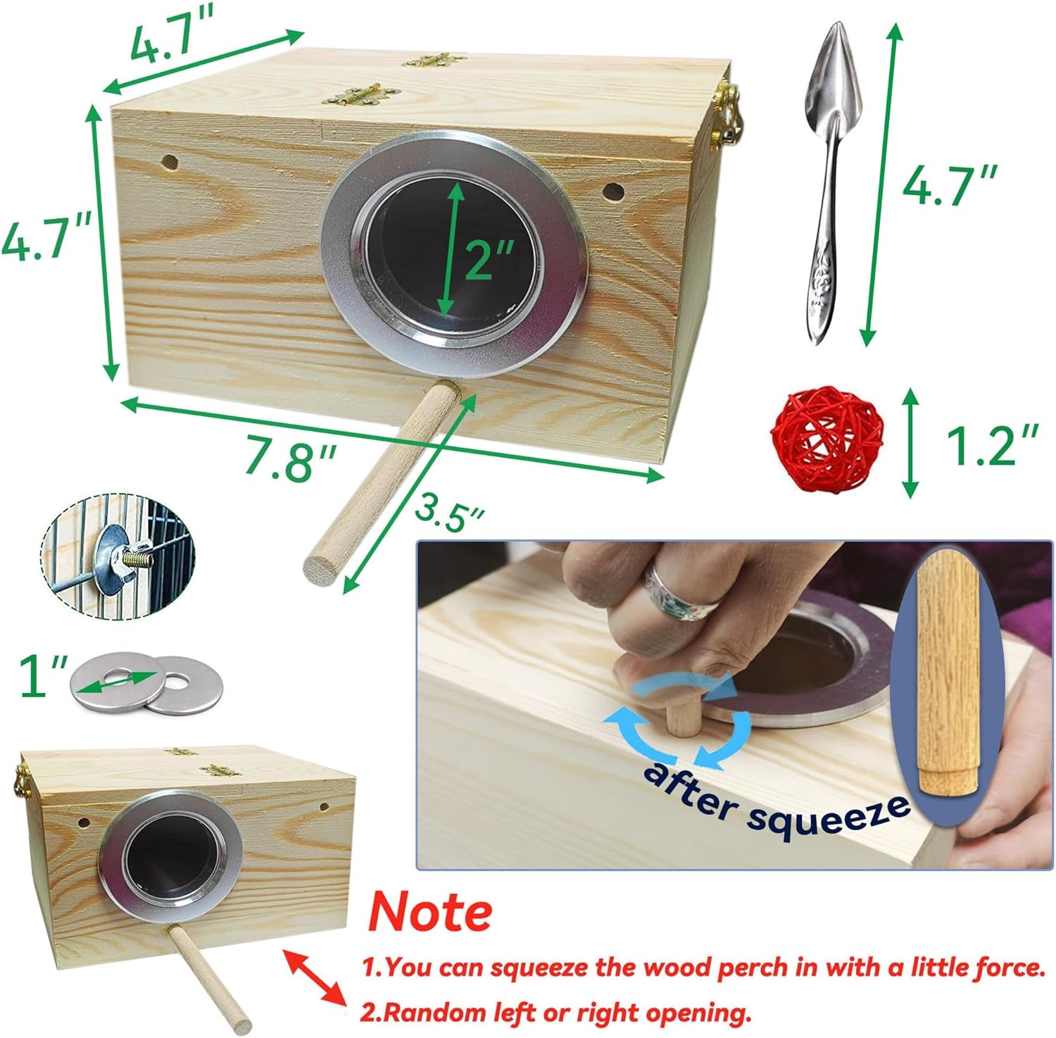 Wooden Bird Nesting Box for Parakeets, Lovebirds, and Finches with Perch - 7.8” x 4.7” x 4.7”